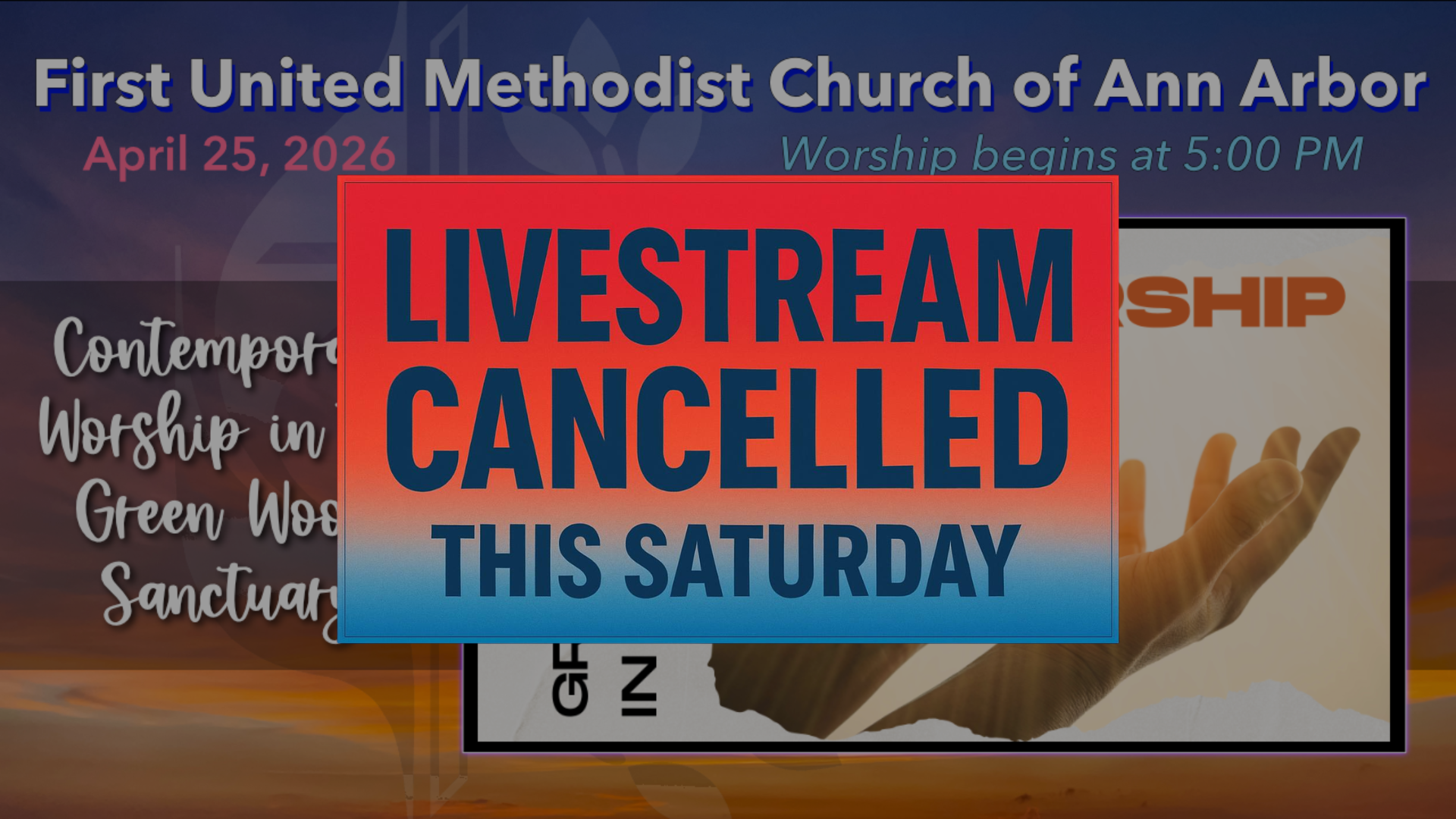 April 25, 2026 – SATURDAY LIVESTREAM CANCELLED